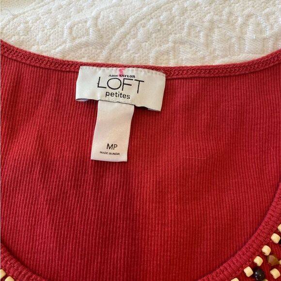 Loft Size Medium Ribbed Beaded Boho Artsy Rust Red Cotton Tank Top - Picture 2 of 7